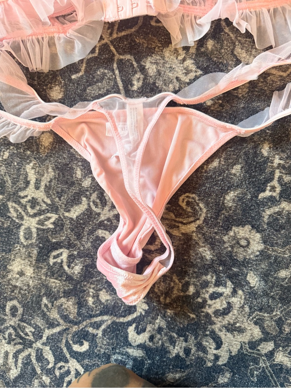 Auden Pink Satin Bralette & Thong Set with Ruffle Trim - Picture 6 of 8
